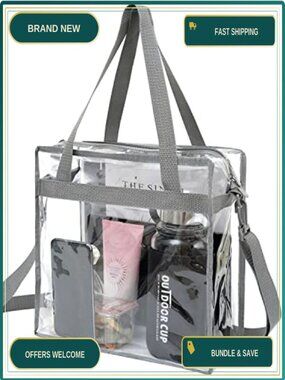 Clear Stadium Approved Tote Bag Zipper Crossbody Adjustable Strap